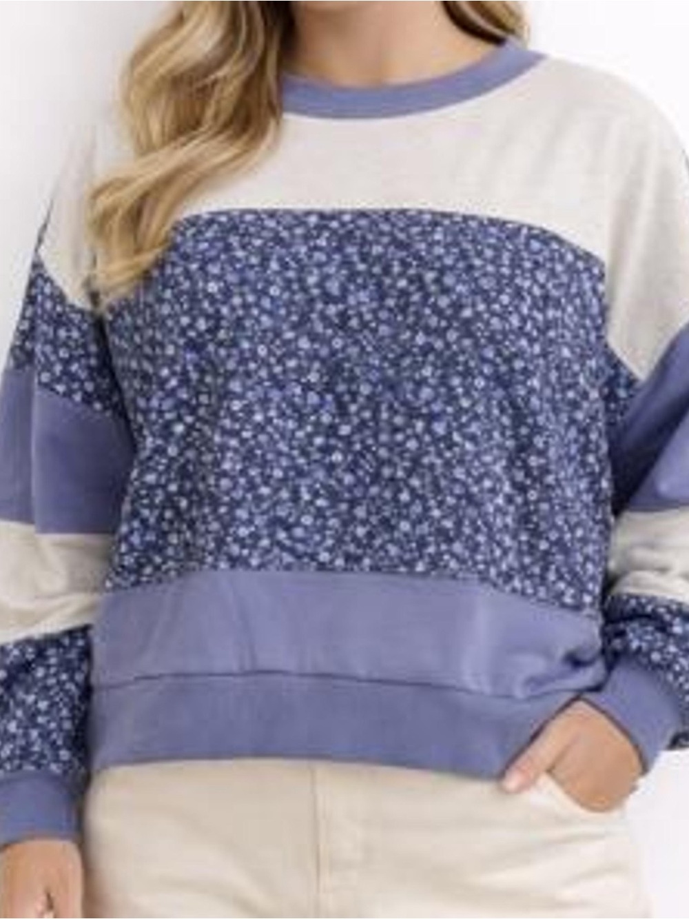 Altar’d State NWT Sweatshirt - S Navy & Cream Floral Colorblock